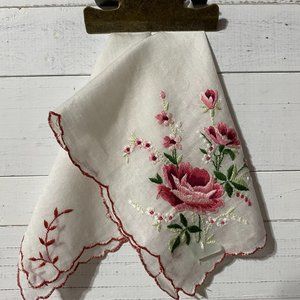 Bride's Hankie with Sea Glass & Red Roses